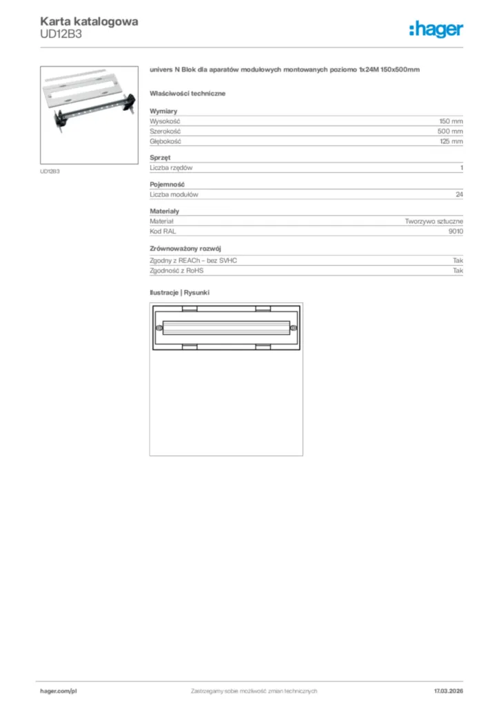 Zdjęcie Hager Karta katalogowa UD12B3 | Hager Polska