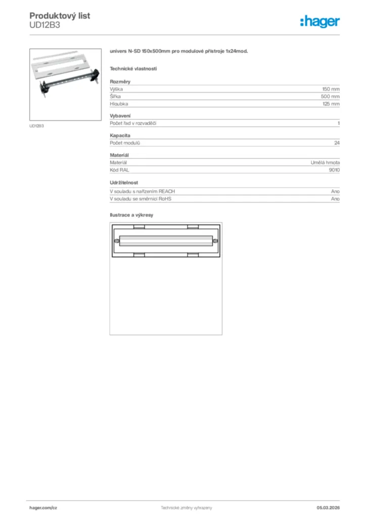 Obrázek Hager Product data sheet UD12B3 | Hager