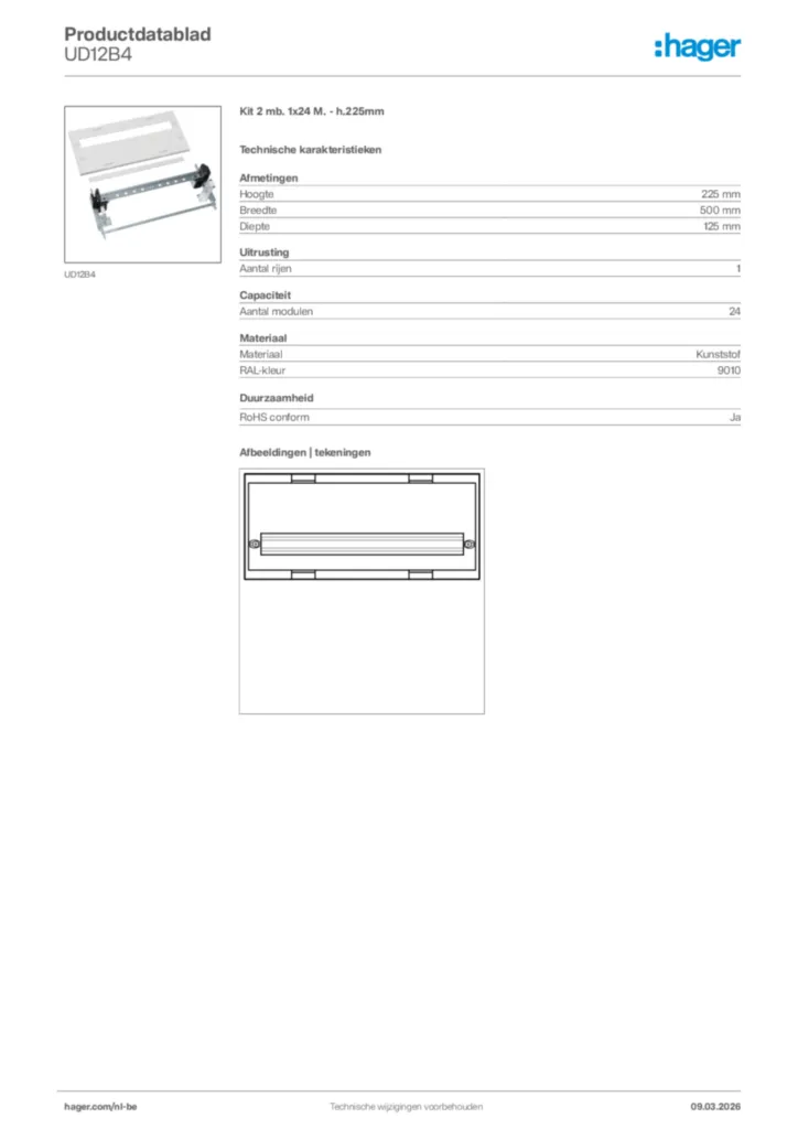Afbeelding Hager Productdatablad UD12B4 | Hager Belgium