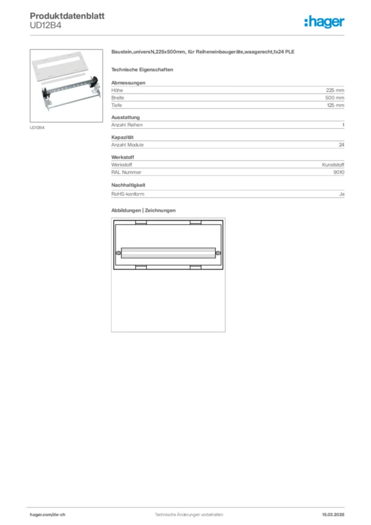 Bild Hager Produktdatenblatt UD12B4 | Hager Schweiz