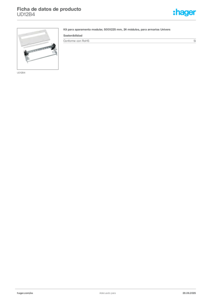 Imagen Hager Ficha de datos de producto UD12B4 | Hager España