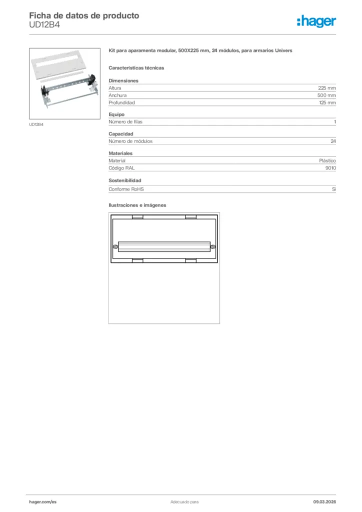 Imagen Hager Ficha de datos de producto UD12B4 | Hager España