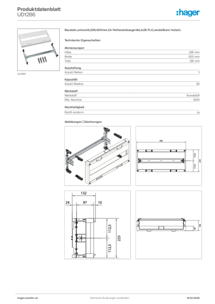 Bild Hager Produktdatenblatt UD12B6 | Hager Schweiz
