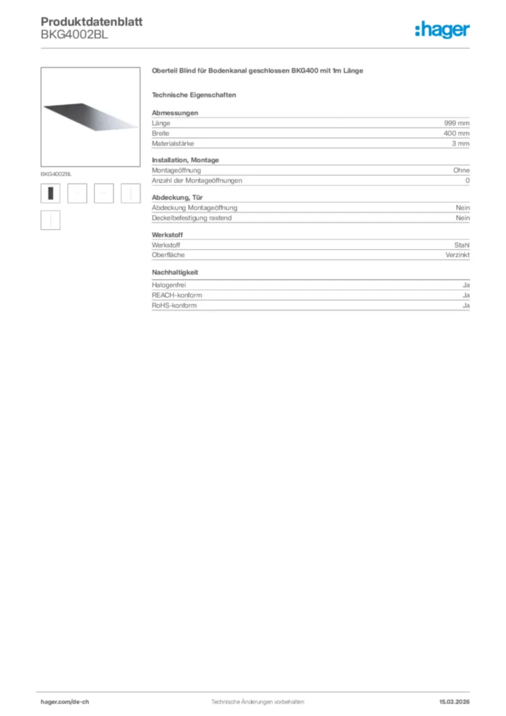 Bild Hager Produktdatenblatt BKG4002BL | Hager Schweiz