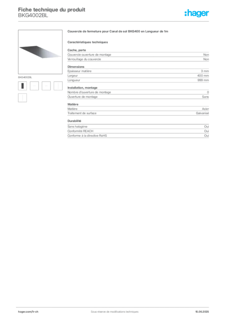Image Hager Fiche technique du produit BKG4002BL | Hager Suisse
