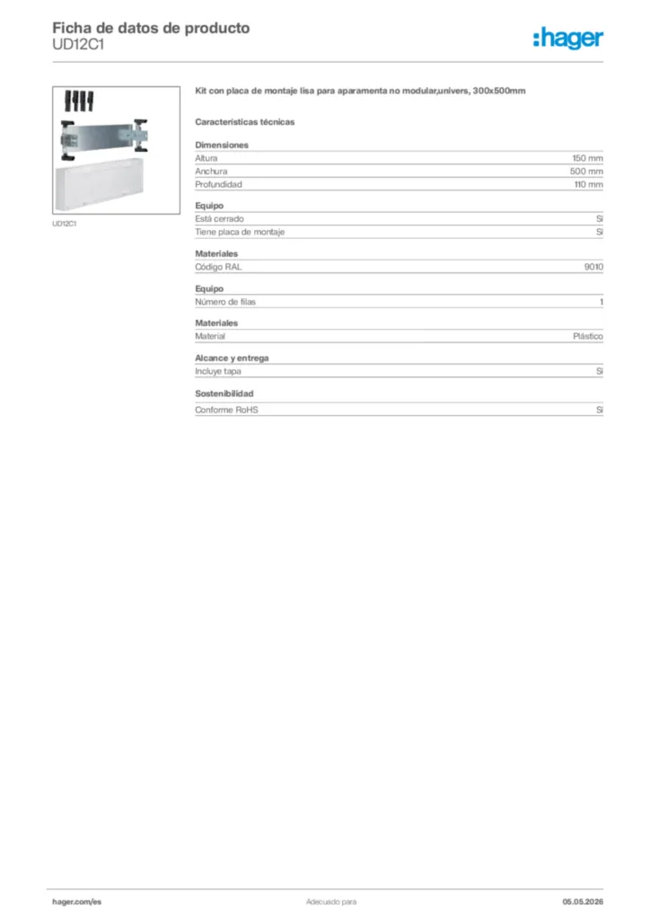Imagen Hager Ficha de datos de producto UD12C1 | Hager España