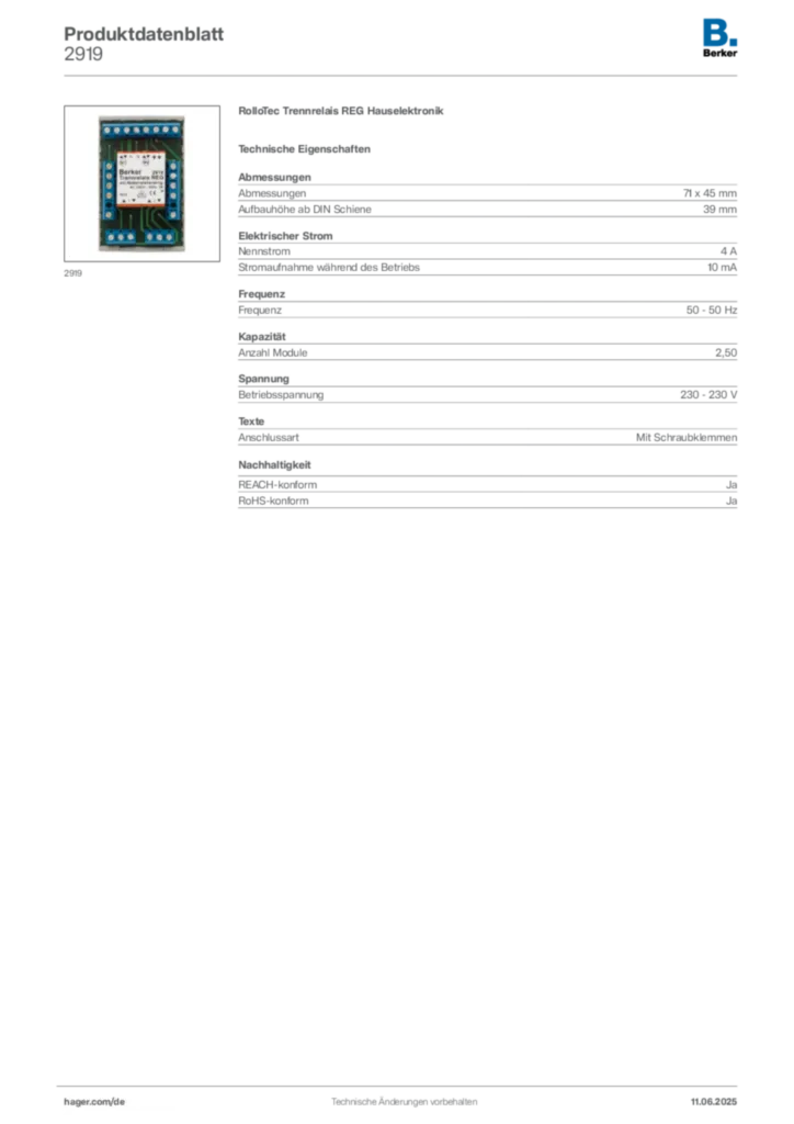 Bild Berker Produktdatenblatt 2919 | Hager Deutschland