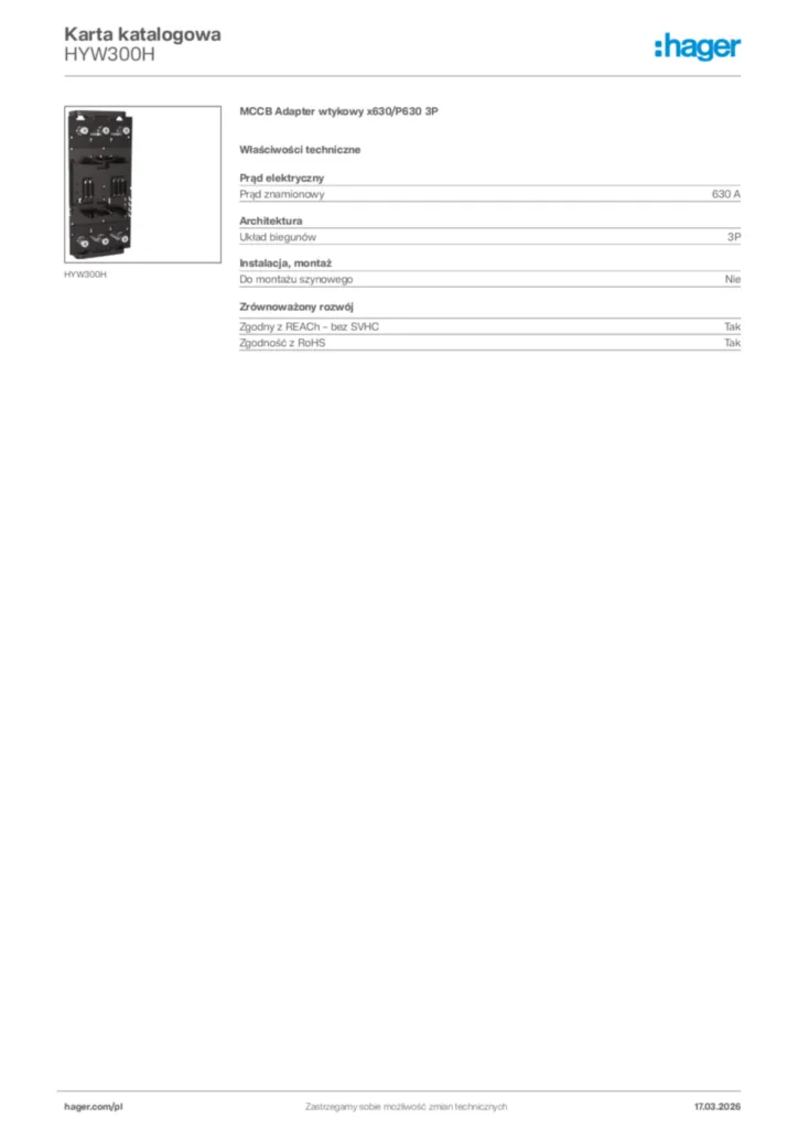 Zdjęcie Hager Karta katalogowa HYW300H | Hager Polska