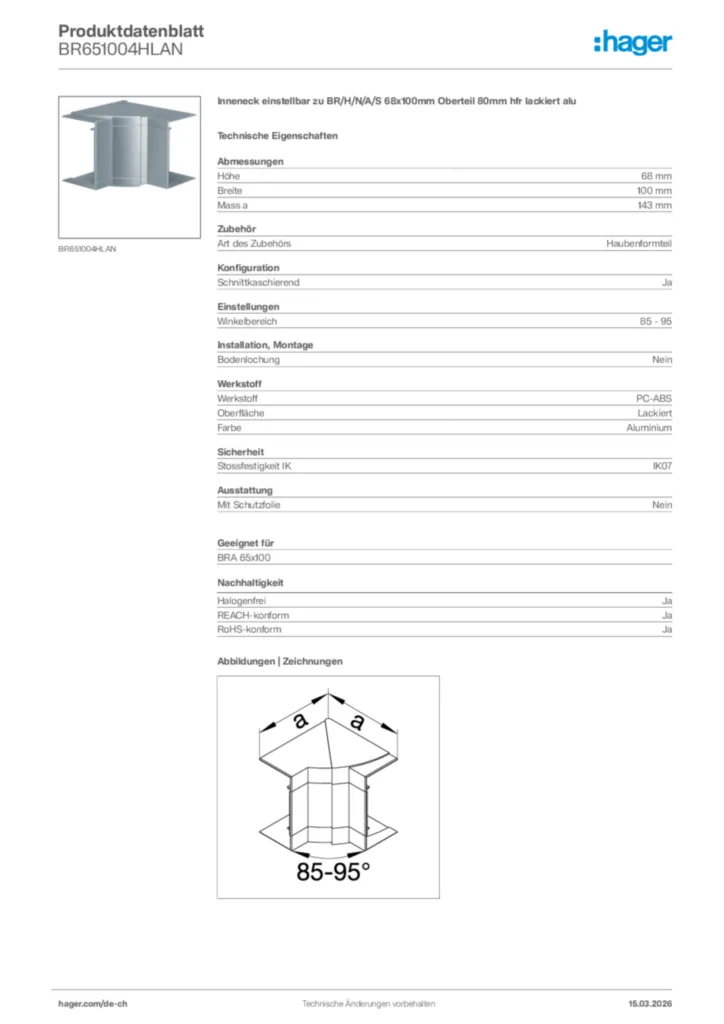 Bild Hager Produktdatenblatt BR651004HLAN | Hager Schweiz