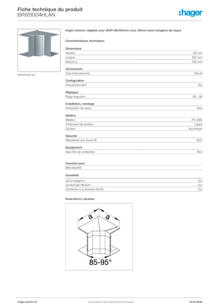 Image Hager Fiche technique du produit BR651004HLAN | Hager Suisse