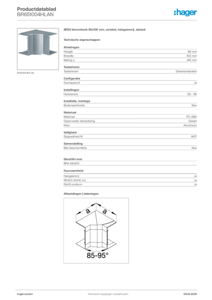 Afbeelding Hager Productdatablad BR651004HLAN | Hager Nederland