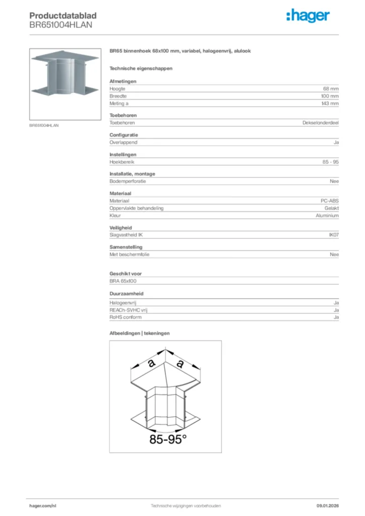 Afbeelding Hager Productdatablad BR651004HLAN | Hager Nederland