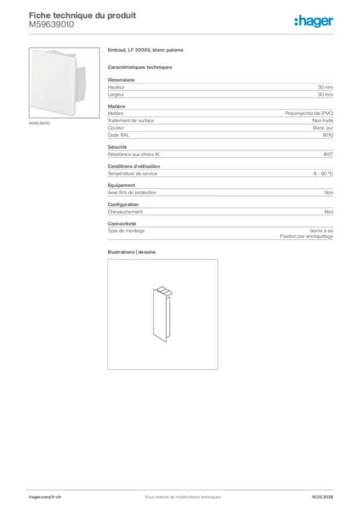 Image Hager Fiche technique du produit M59639010 | Hager Suisse