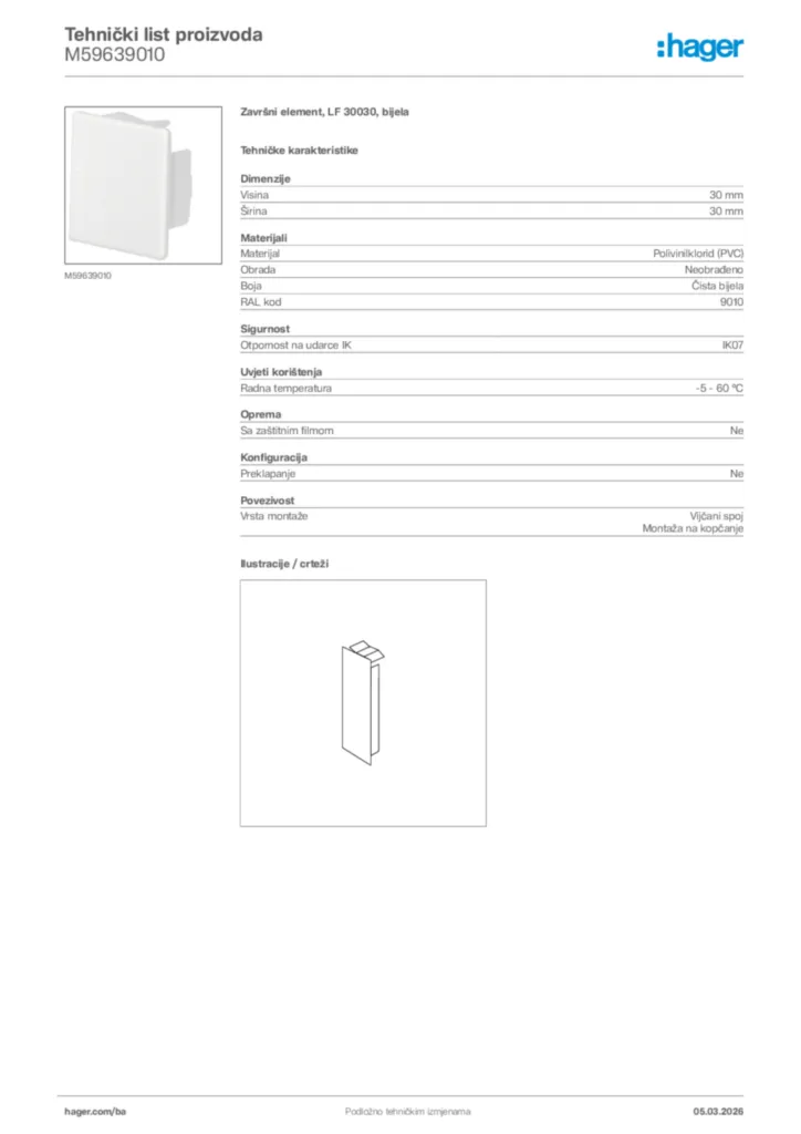 Slika Hager Tehnički list proizvoda M59639010  | Hager