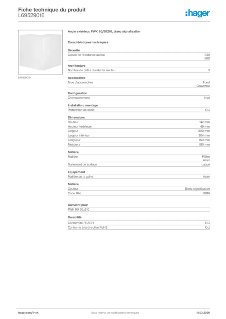 Image Hager Fiche technique du produit L69529016 | Hager Suisse