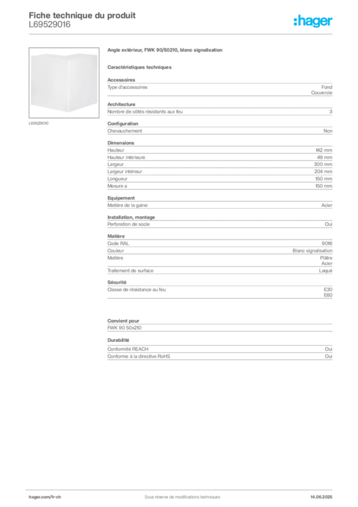 Image Hager Fiche technique du produit L69529016 | Hager Suisse