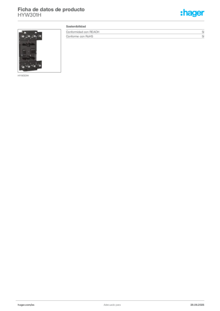 Imagen Hager Ficha de datos de producto HYW301H | Hager España