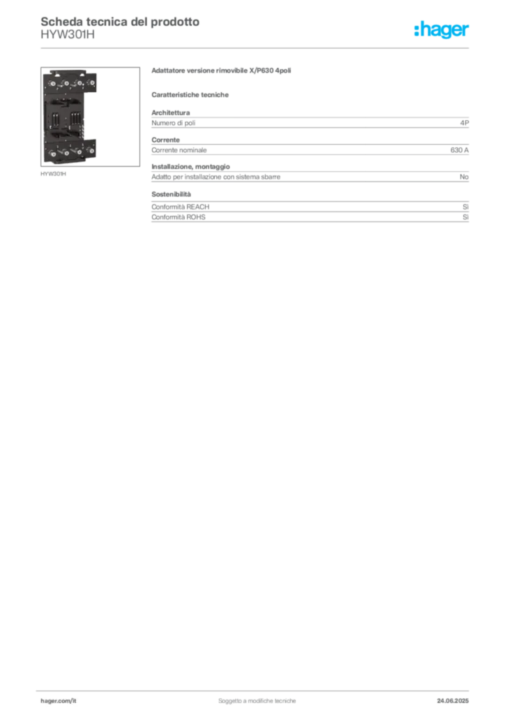 Immagine Hager Scheda tecnica del prodotto HYW301H | Hager Italia