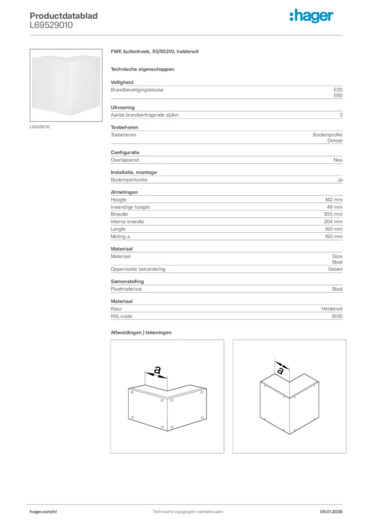 Afbeelding Hager Productdatablad L69529010 | Hager Nederland
