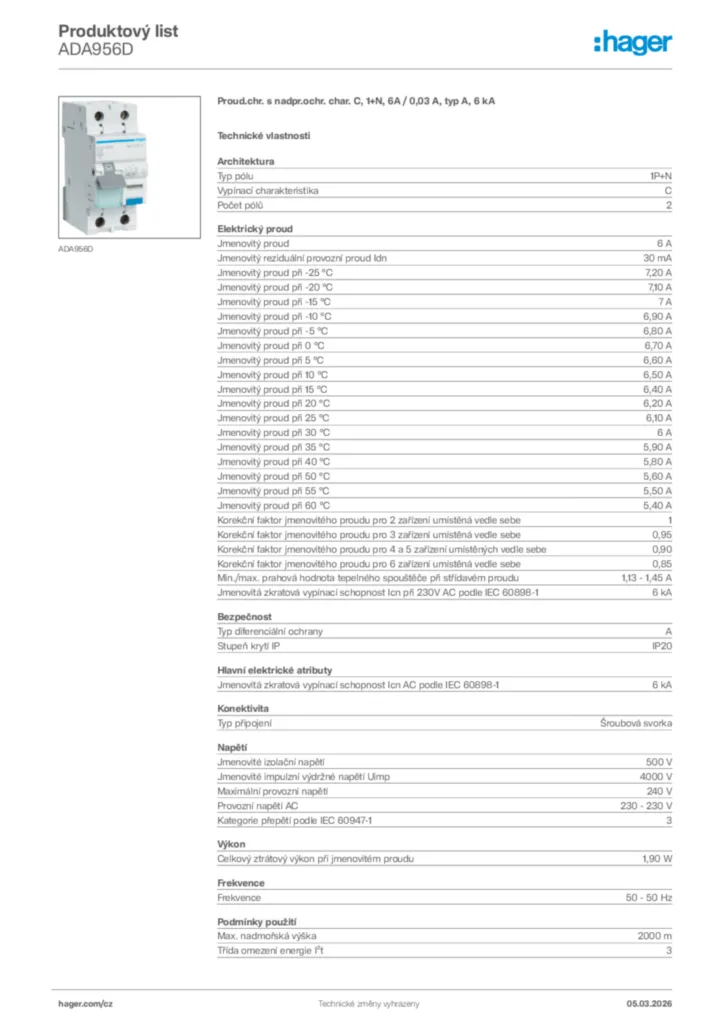 Obrázek Hager Product data sheet ADA956D | Hager
