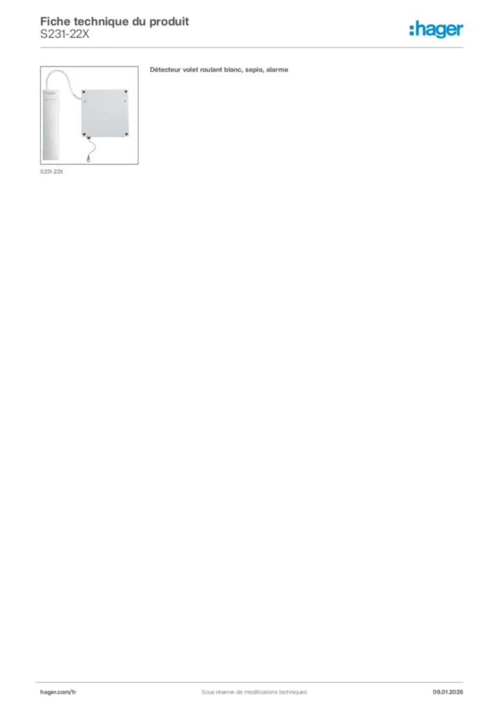 Image Hager Fiche technique du produit S231-22X | Hager France