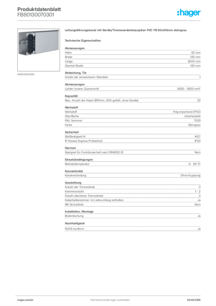 Bild Hager Produktdatenblatt FB80130070301 | Hager Deutschland