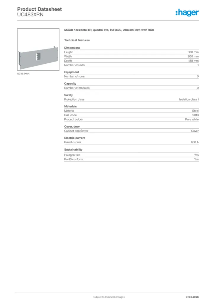 Image Hager Product data sheet UC483XRN  | Hager Africa