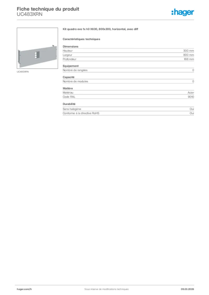 Image Hager Fiche technique du produit UC483XRN | Hager France
