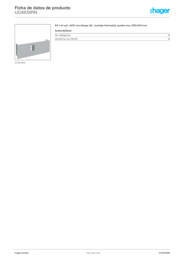 Imagen Hager Ficha de datos de producto UC483XRN | Hager España