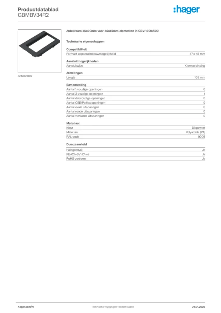 Afbeelding Hager Productdatablad GBMBV34R2 | Hager Nederland
