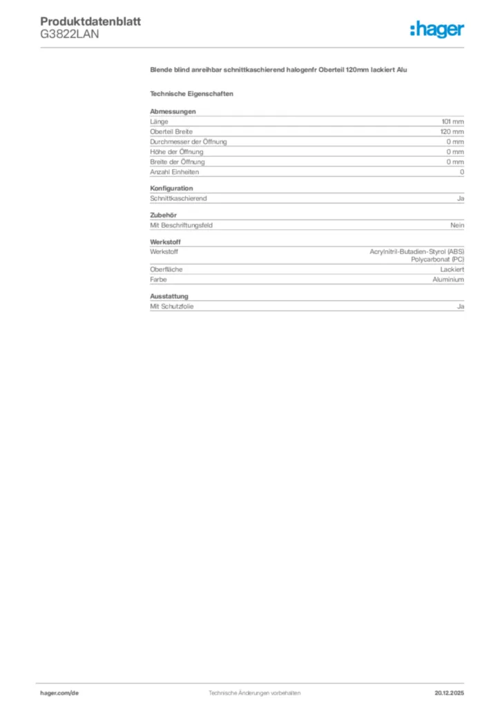 Bild Hager Produktdatenblatt G3822LAN | Hager Deutschland