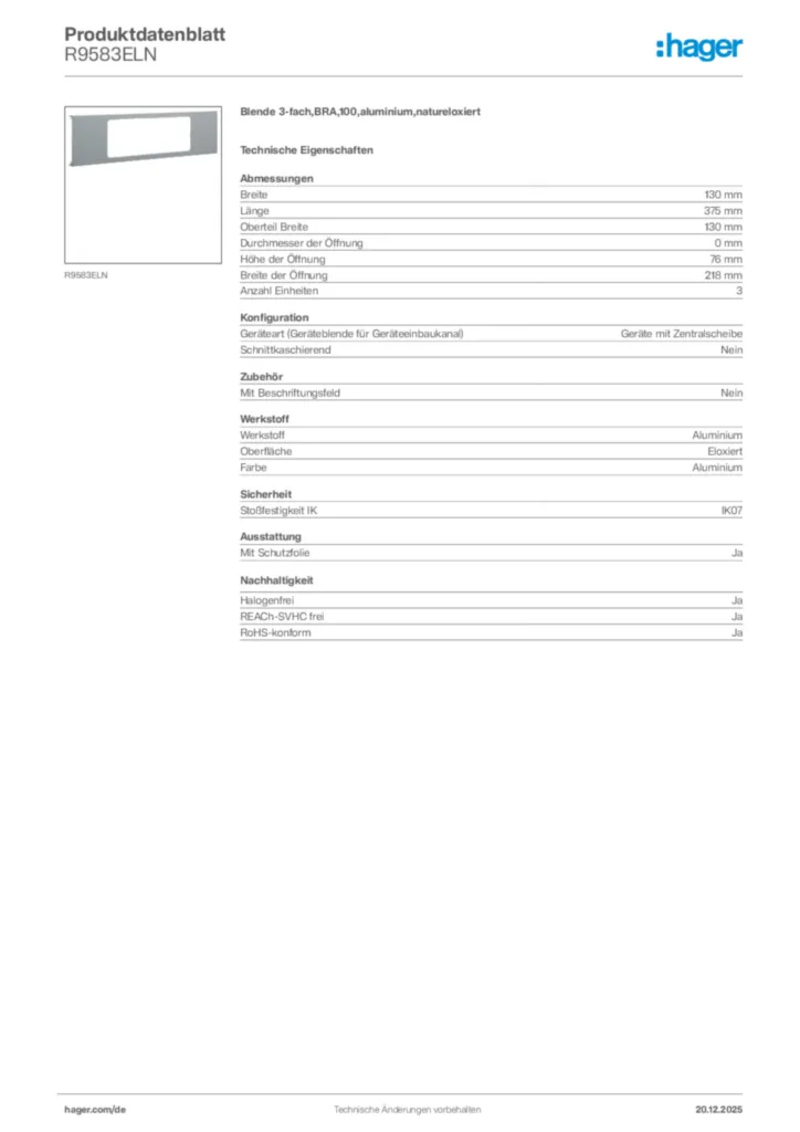 Bild Hager Produktdatenblatt R9583ELN | Hager Deutschland
