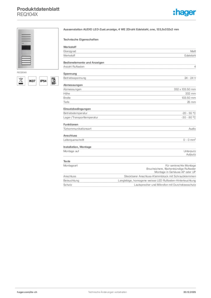 Bild Hager Produktdatenblatt REQ104X | Hager Schweiz