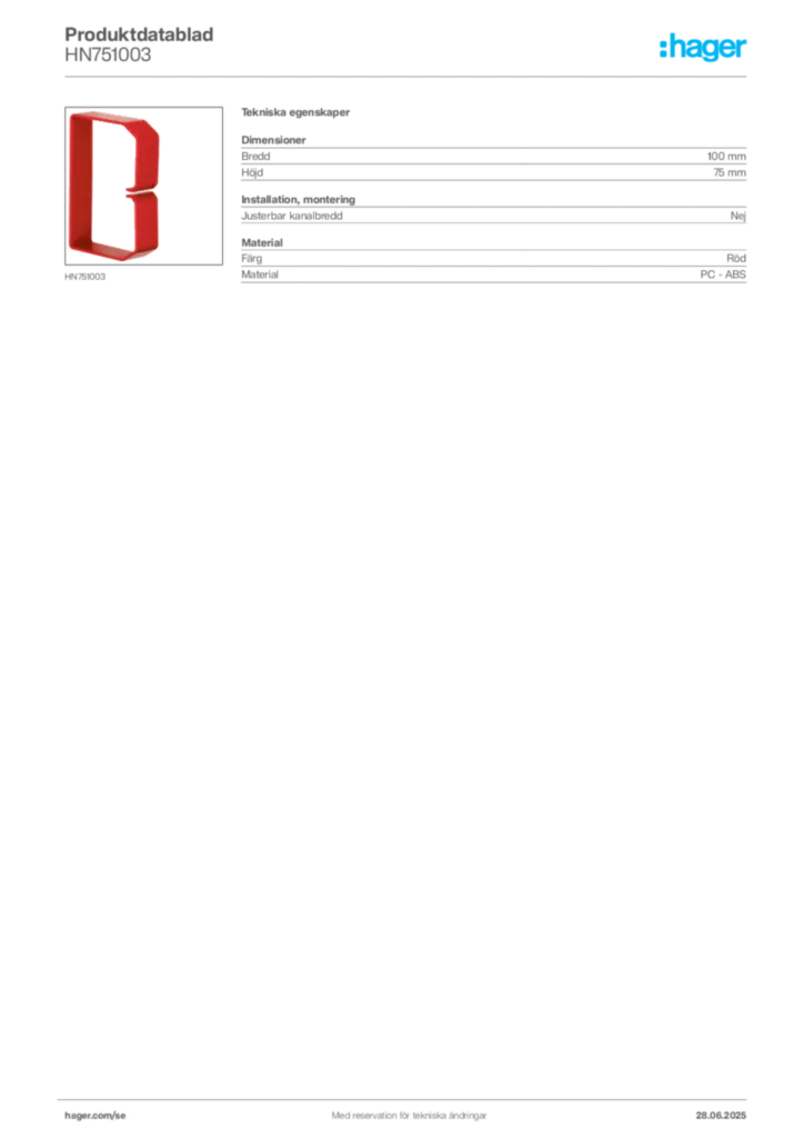 Bild Hager Produktdatablad HN751003 | Hager Sverige