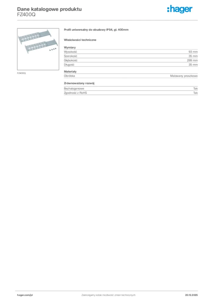 Zdjęcie Hager Karta katalogowa FZ400Q | Hager Polska