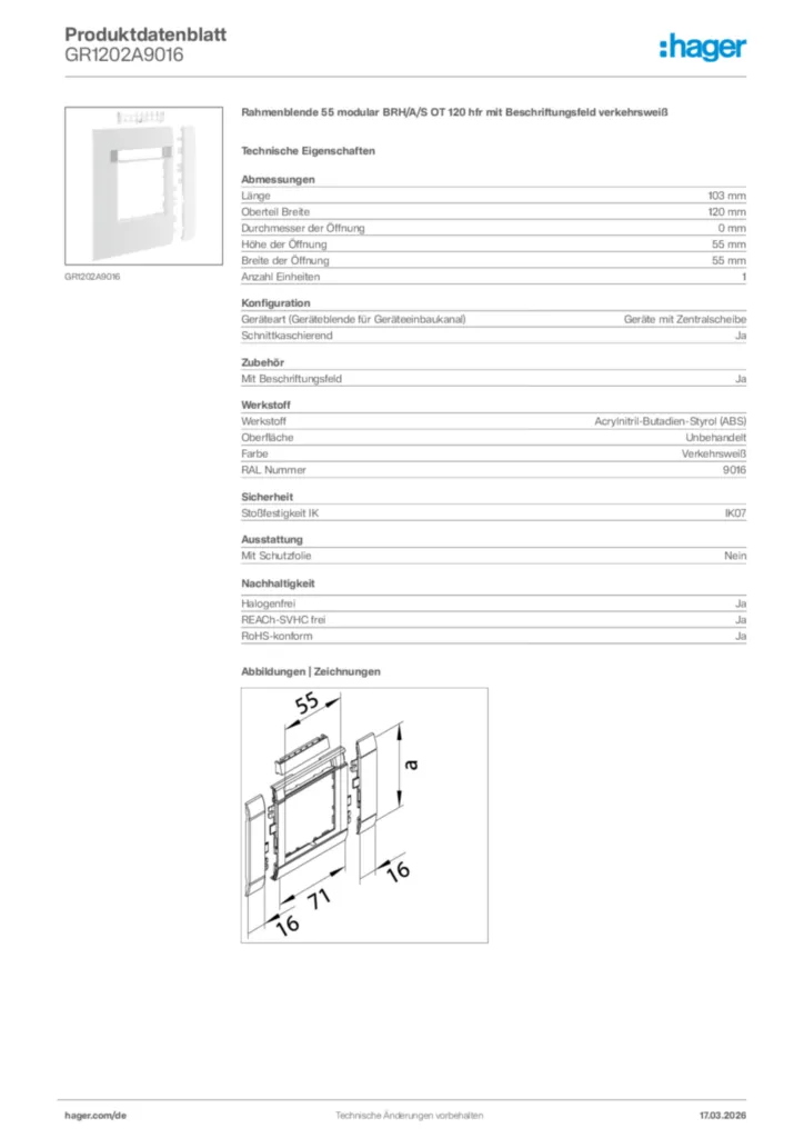 Bild Hager Produktdatenblatt GR1202A9016 | Hager Deutschland
