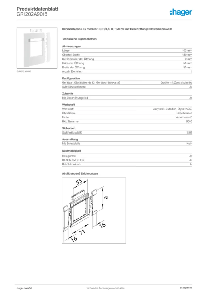 Bild Hager Produktdatenblatt GR1202A9016 | Hager Deutschland