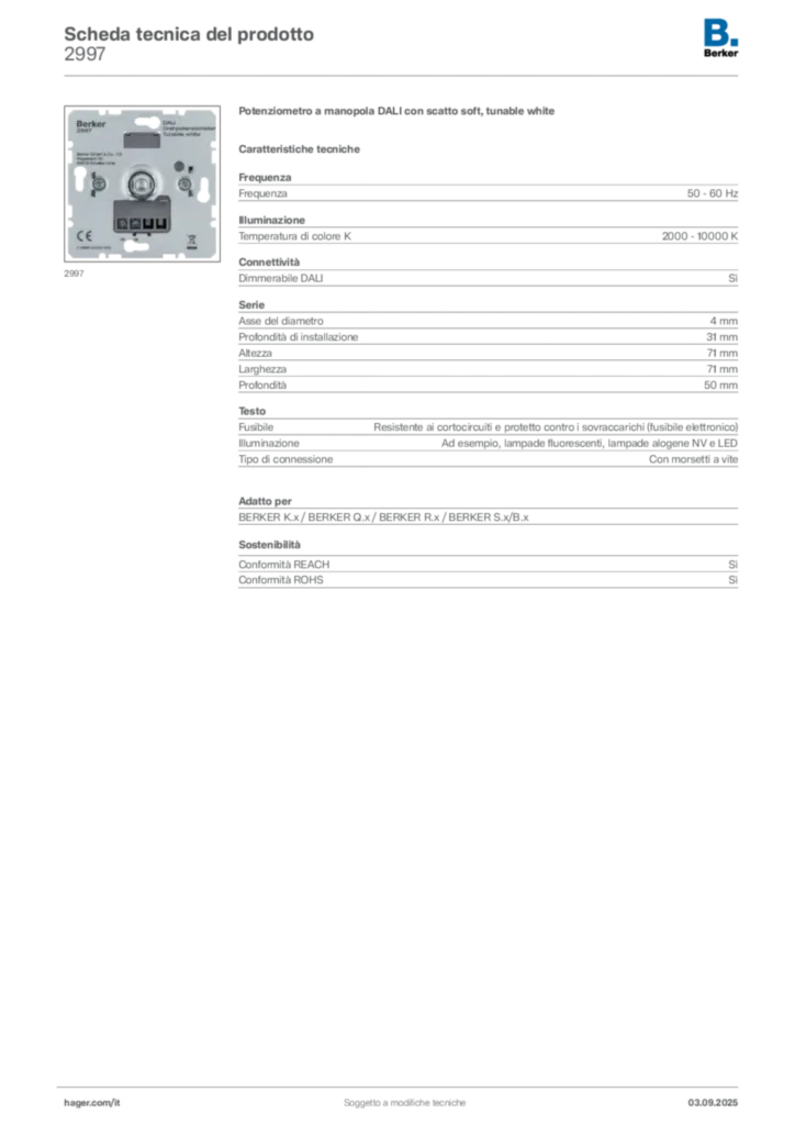 Immagine Berker Scheda tecnica del prodotto 2997 | Hager Italia