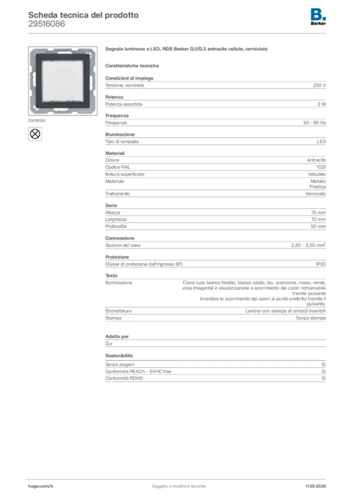 Immagine Berker Scheda tecnica del prodotto 29516086 | Hager Italia