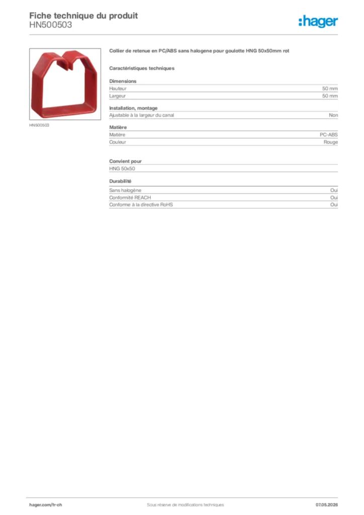 Image Hager Fiche technique du produit HN500503 | Hager Suisse