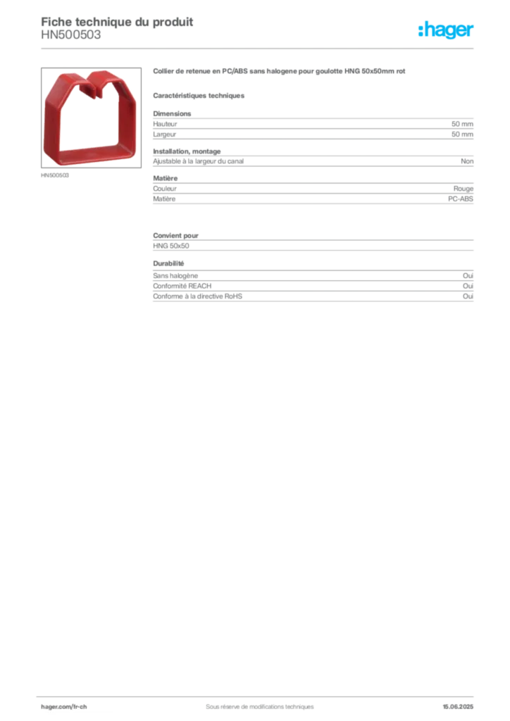 Image Hager Fiche technique du produit HN500503 | Hager Suisse