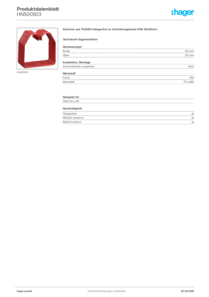 Bild Hager Produktdatenblatt HN500503 | Hager Deutschland