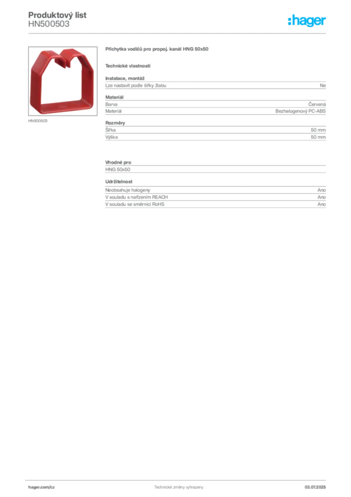 Obrázek Hager Produktový list HN500503 | Hager