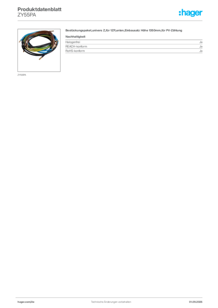 Bild Hager Produktdatenblatt ZY55PA | Hager Deutschland