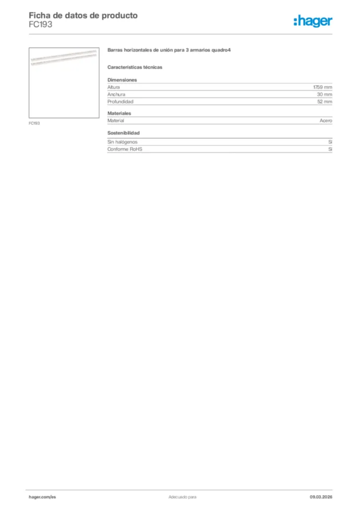 Imagen Hager Ficha de datos de producto FC193 | Hager España