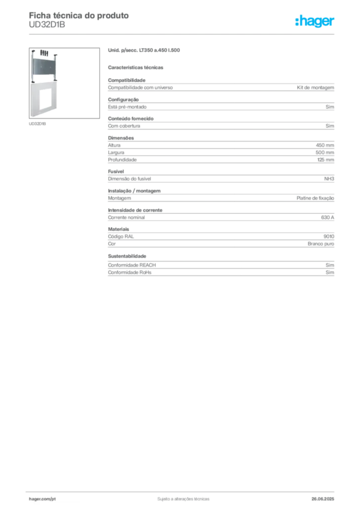 Imagem Hager Ficha técnica do produto UD32D1B | Hager Portugal
