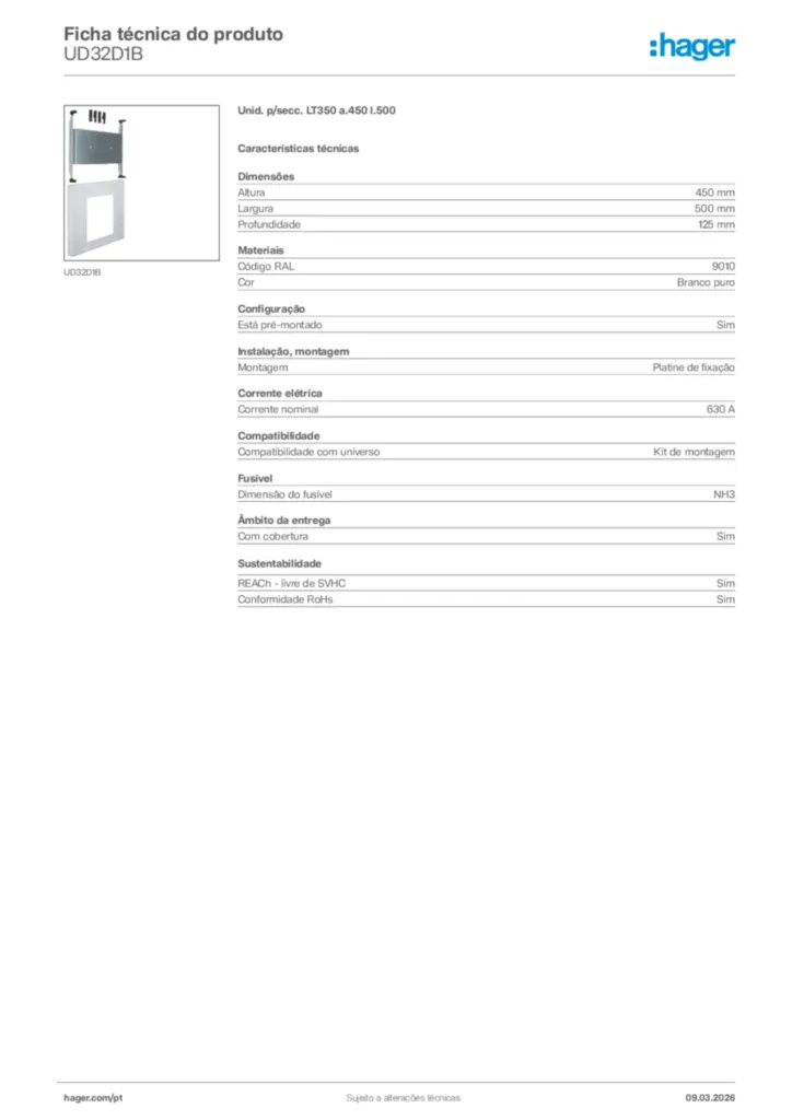 Imagem Hager Ficha técnica do produto UD32D1B | Hager Portugal