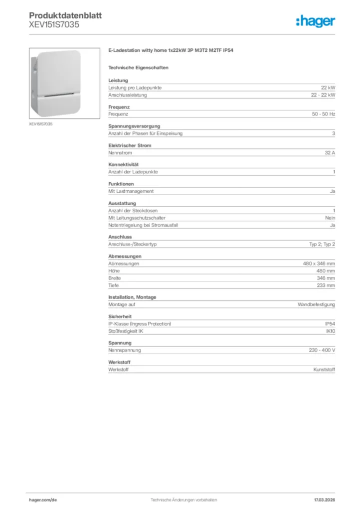 Bild Hager Produktdatenblatt XEV151S7035 | Hager Deutschland