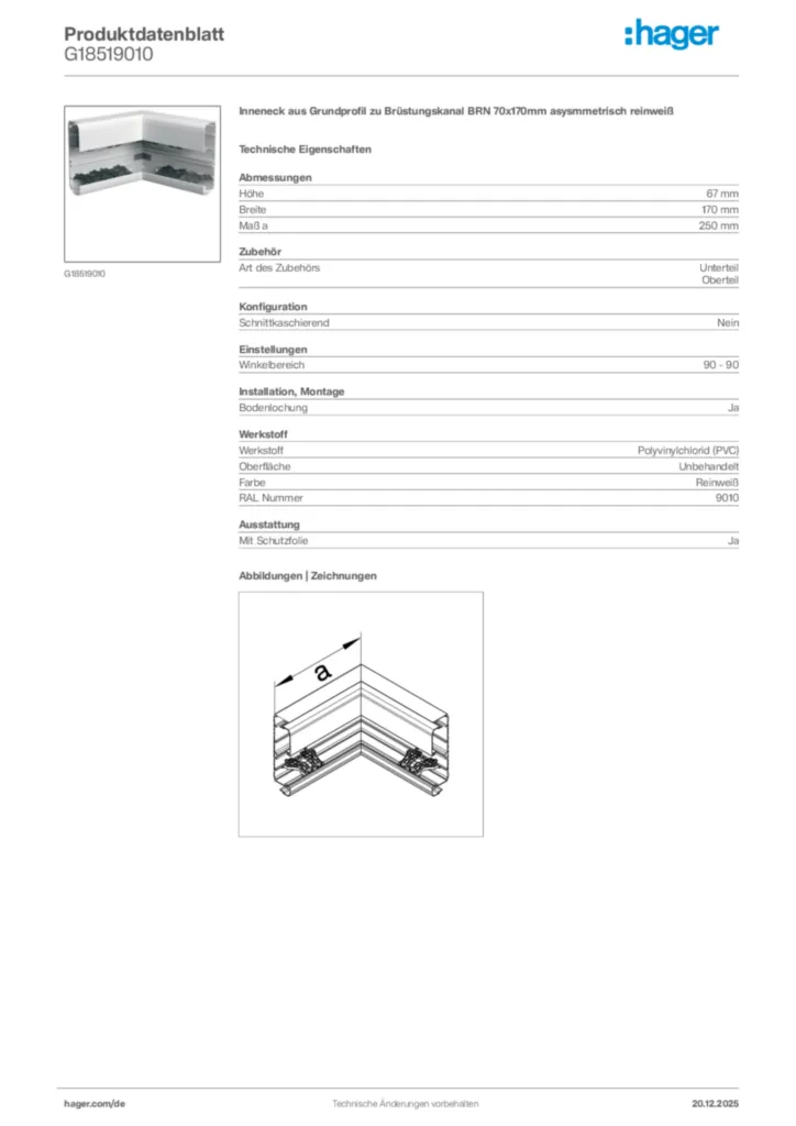 Bild Hager Produktdatenblatt G18519010 | Hager Deutschland