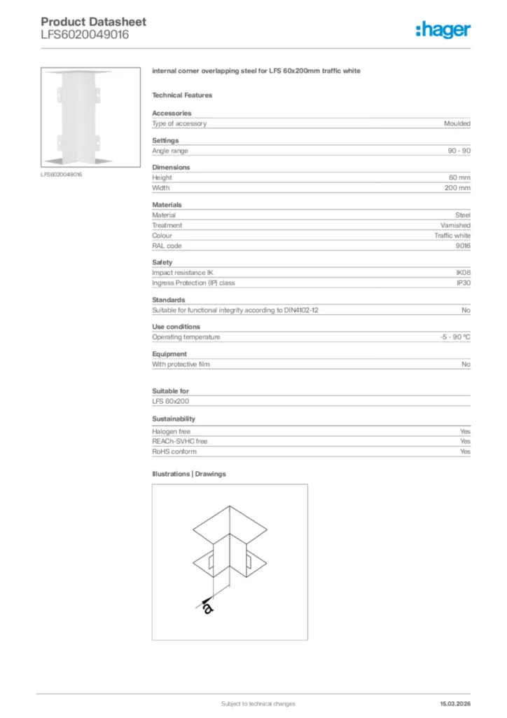 Image Hager Product data sheet LFS6020049016  | Hager Africa